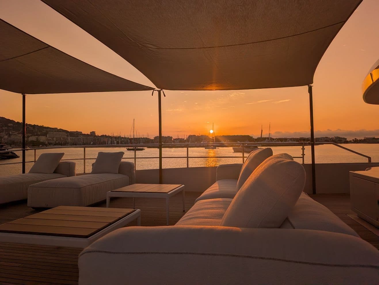 Foredeck lounge at sunset